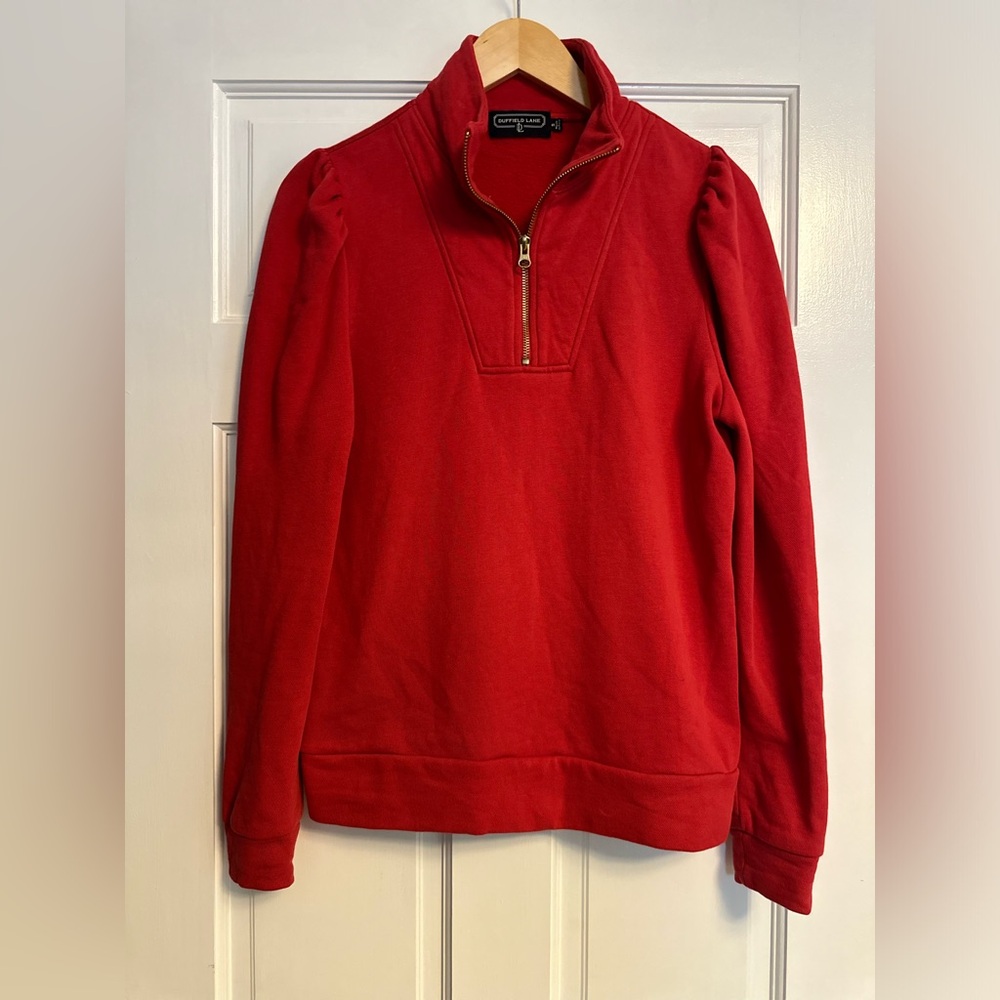 Duffield Lane Parker Puff Sleeve in Poppy Red, Gold Zipper